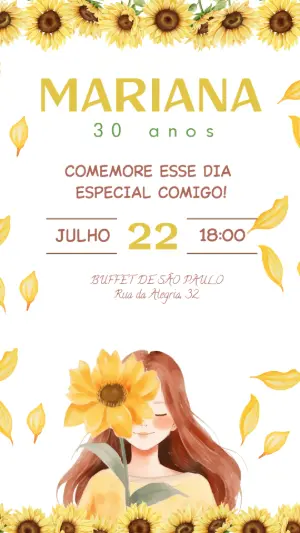 Convite de Aniversário Girassol Aquarela para Editar Online