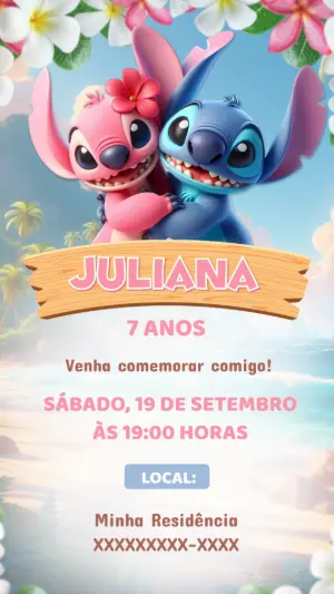 Invitación de cumpleaños Stitch – Estático – Tali Convites