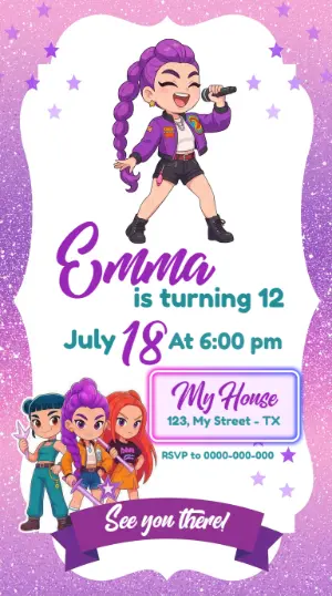 K-pop Demon Hunter Birthday Invitation - Editable Digital Template