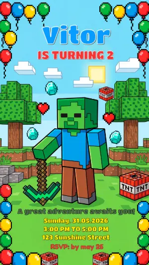 Editable Minecraft Birthday Invitation for Kids' Party