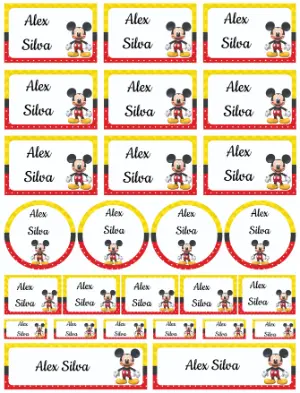 Etiquetas Escolares Mickey Mouse para Editar e Imprimir