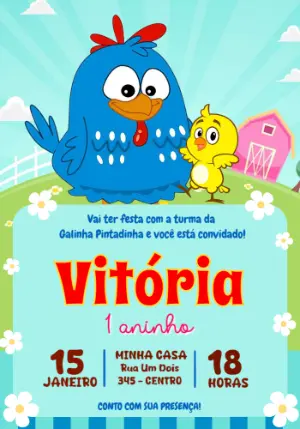 Convite de Aniversário Galinha Pintadinha Colorido para Editar