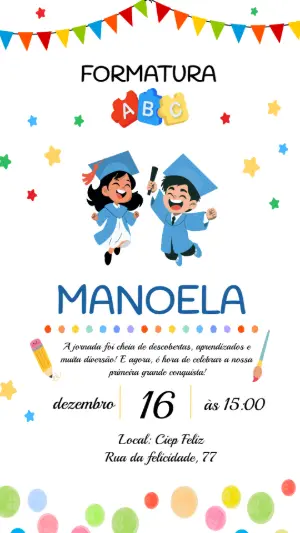 Convite de Formatura Infantil ABC Colorido para Editar