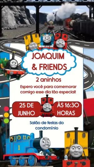 Vídeo Convite Aniversário Infantil Thomas e Amigos Editável