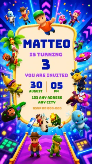 Stumble Guys Birthday Party Invitation - Editable Template