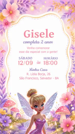 Convite de Aniversário Tinker Bell Editável para Menina