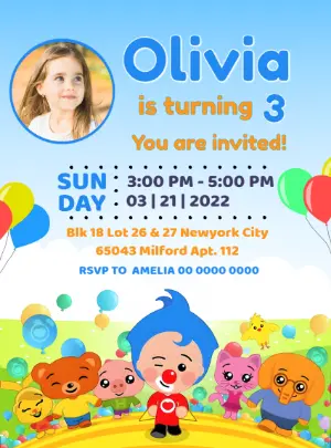 Plim Plim Cartoon Birthday Invitation Editable Template