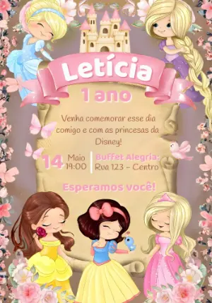 Invitación de cumpleaños Princesas – Estático – Convites e Artes Digitais
