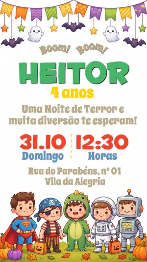 Convite de Aniversário Halloween Infantil Fofo para Editar