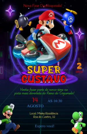Convite de Aniversário Super Mario Gamer Editável