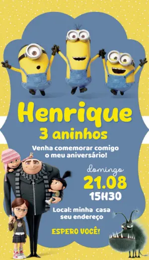 Convite de Aniversário Minions para Editar
