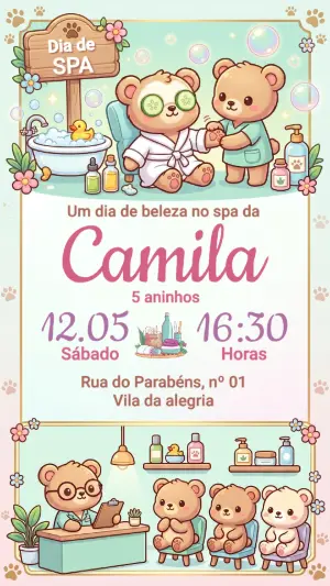 Convite de Aniversário SPA Ursinhos Fofos para Editar