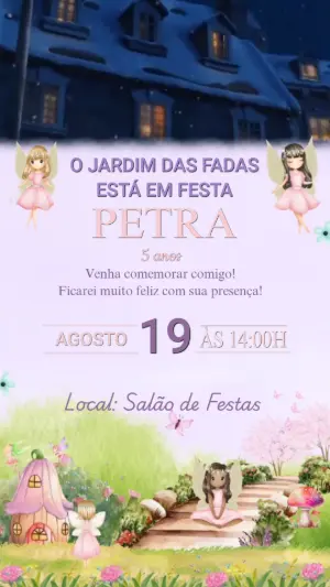 Convite Animado Aniversário Jardim das Fadas para Editar