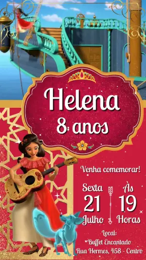 Convite Animado Aniversário Elena de Avalor para Editar Online