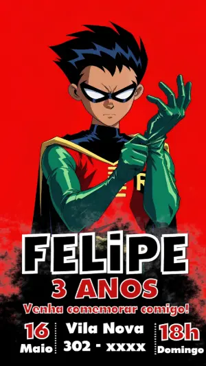 Convite de Aniversário Os Jovens Titãs para Editar com Robin