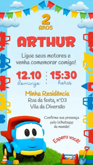 Convite de Aniversário Léo o Caminhão para Editar