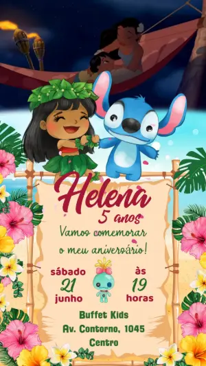 Convite Animado Aniversário Lilo e Stitch para Editar Online