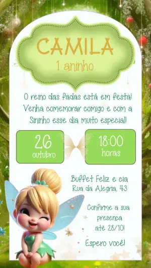 Convite Aniversário Fada Sininho Editável Online