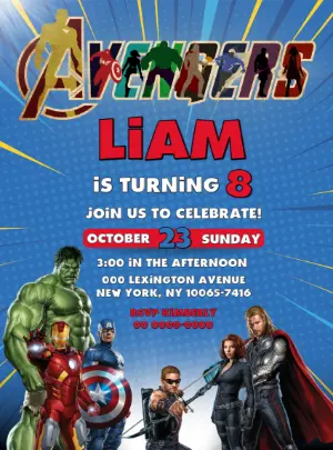Editable Avengers Birthday Invitation with Superheroes