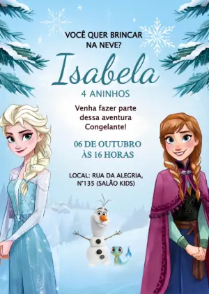 Convite de Aniversário Frozen: Modelo Digital para Editar