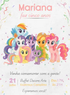 Convite de Aniversário My Little Pony Colorido para Editar