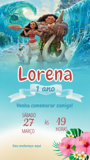 Convite Digital Aniversário Moana e Maui Editável