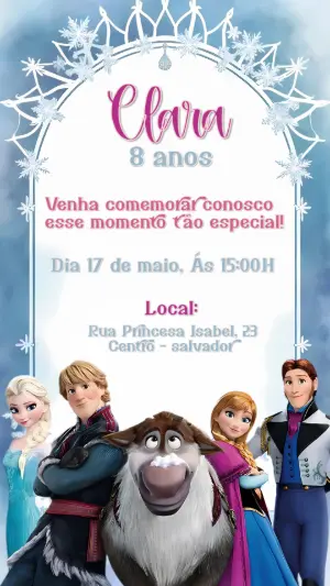 Convite de Aniversário Frozen com Personagens para Editar Online