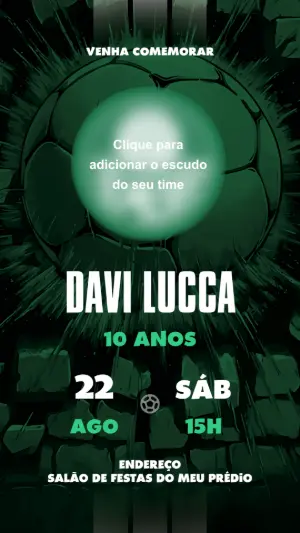 Convite Aniversário Futebol com Escudo do Time para Editar