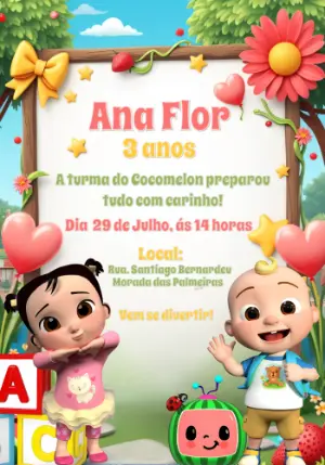 Convite de Aniversário Cocomelon para Editar Online