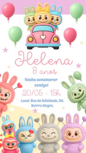 Convite de Aniversário Labubu para Editar Online