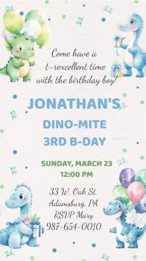Baby Dinosaur Birthday Invitation to Edit Online