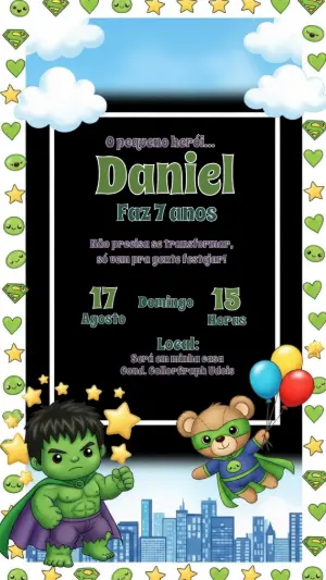 Convite de Aniversário Incrível Hulk para Editar Online