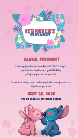 Stitch & Angel Birthday Invitation Editable Template
