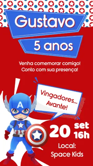 Convite Aniversário Capitão América para Editar Online