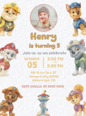 Editable Paw Patrol Birthday Invitation with Photo Template