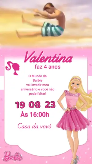 Convite Animado Aniversário Barbie para Editar Online