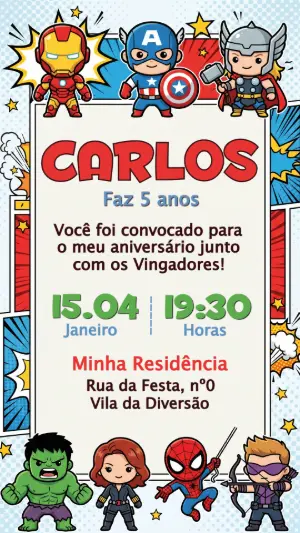 Convite de Aniversário Vingadores Baby Cute Editável