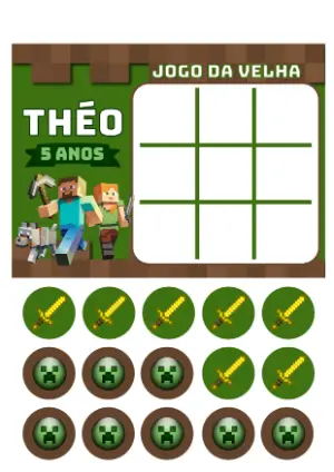 Jogo da Velha Minecraft Editável para Lembrancinha de Festa