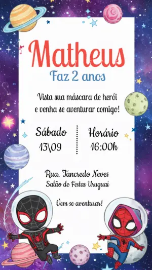 Convite Aniversário Homem-Aranha no Espaço para Editar Online