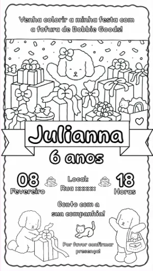 Convite Aniversário Bobbie Goods para Colorir Editável Online