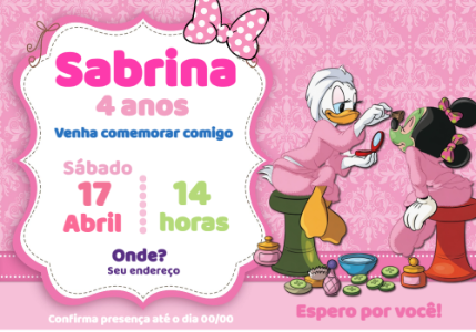 Convite de Aniversário SPA da Minnie Editável para Imprimir