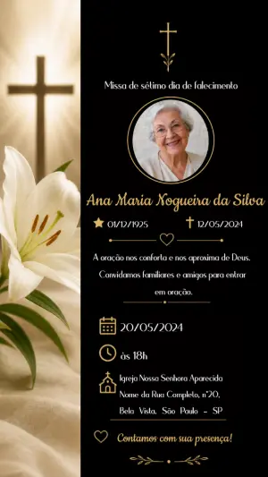 Convite Missa de Sétimo Dia Elegante com Lírio Branco para Editar