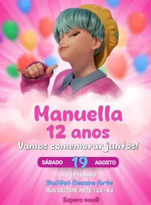 Convite Aniversário K-pop Guerreiras Saja Boys para Editar