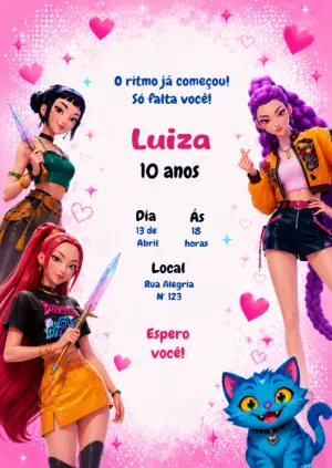 Invitation d'anniversaire KPop Demon Hunters – Statique – KC Design