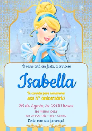 Convite Digital Aniversário Princesa Cinderela Editável
