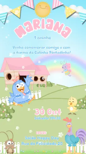 Convite Animado Aniversário Galinha Pintadinha para Editar