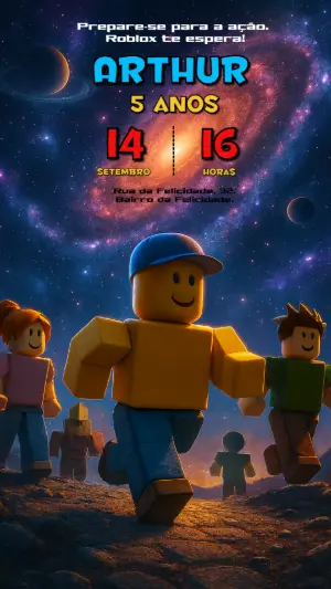 Convite de Aniversário Roblox com Personagens para Editar Online