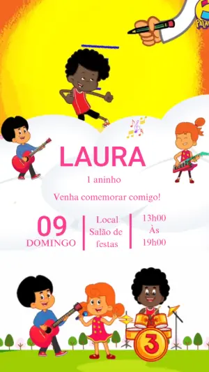 Convite Animado Aniversário 3 Palavrinhas para Editar Online
