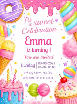 Sweet Candy Birthday Invitation Editable Template