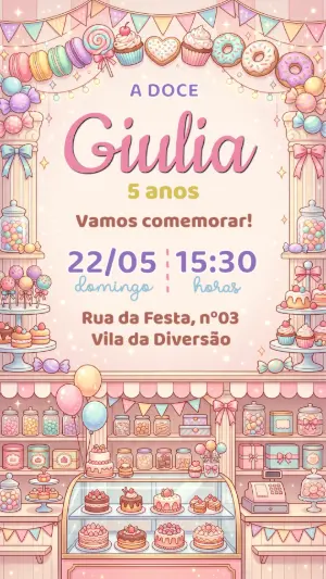 Convite de Aniversário Confeitaria Doce Rosa Editável